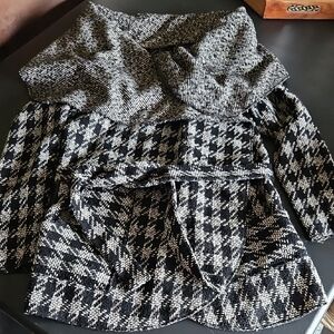 Elegant Black and Gray Women's Wool Funnel Neck Coat